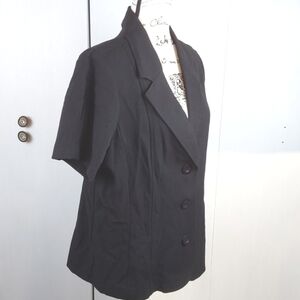 Sag Harbor| Womens Black Button Front Short Sleeve Top Neutral Careerwear Sz.16P
